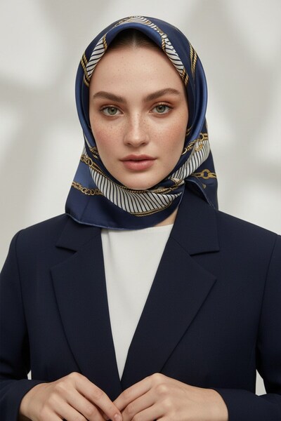 Vissona % 57 İPEK % 43 VİSKON Twill İpek Zincir Detaylı Geometrik Desenli Lac...