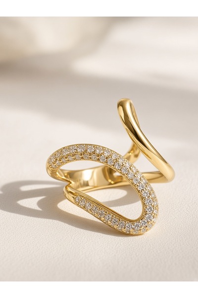 CM Luxury Adjustable Gold Color Zircon Stone Modern Design Ring |   Gold Colo...