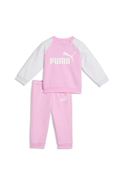 Puma طقم ملابس رياضية للأطفال من إيسنشيالز راجلان كرو باللون الوردي