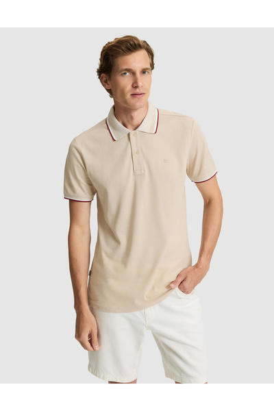Pierre Cardin Beige Slim Fit Polo Neck T-Shirt 50310203-Vr011