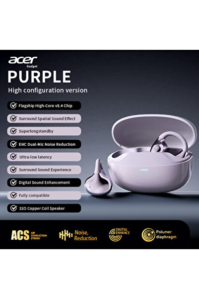 Choice1 PURPLE Acer OHR629 Gaming TWS Earbuds Bluetooth 5.3 Low Latency 5.6H ...