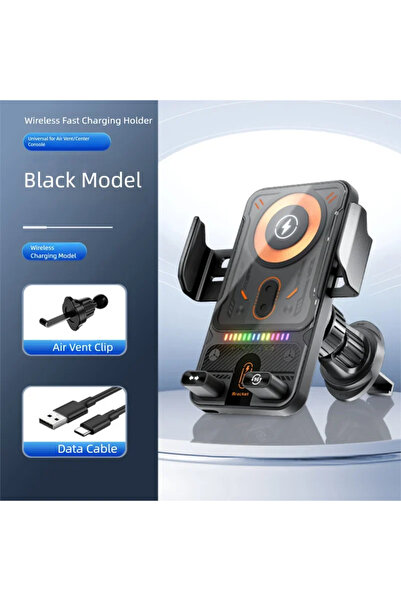 Choice أسود 360 °   شاحن سيارة لاسلكي دوار كهربائي تلسكوبي بقوة 15 واط مع إضا...