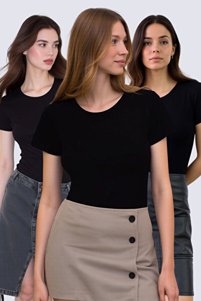 Pearlune Women's 3-Piece Crew Neck Short Sleeve Cotton Modal Stretch Undershi...