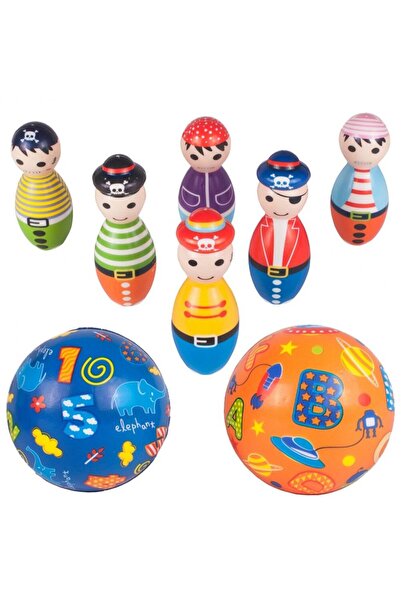 MalPlay Joc de bowling cu 6 popice colorate si 2 mingi, Pirate Bowling