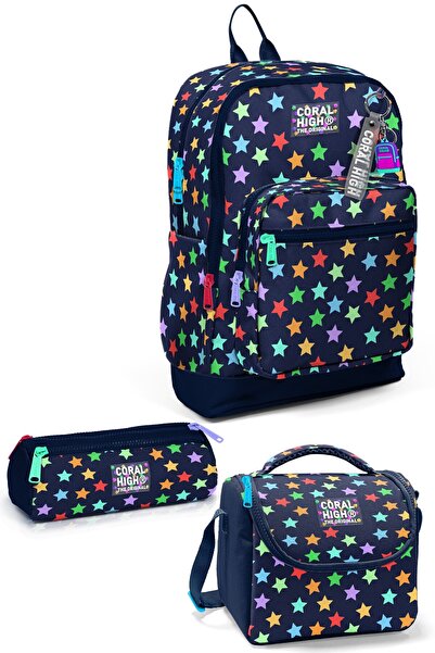 Coral High Set de 3 genți de școală pentru copii, albastru marin, cu model de...