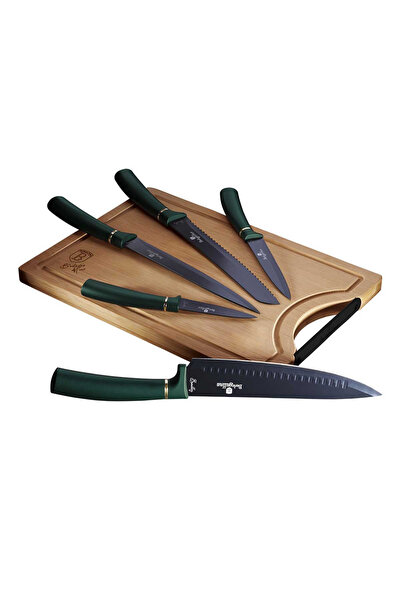 Berlinger Haus KNIFE SET 6 PIECES WITH BAMBOO BOARD METALLIC LINE EMERALD COL...