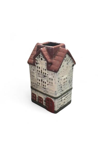 mutlu adım 1 Adet 15x8cm Mini Seramik Ev Dekor Biblo Krem Ev Mumluk