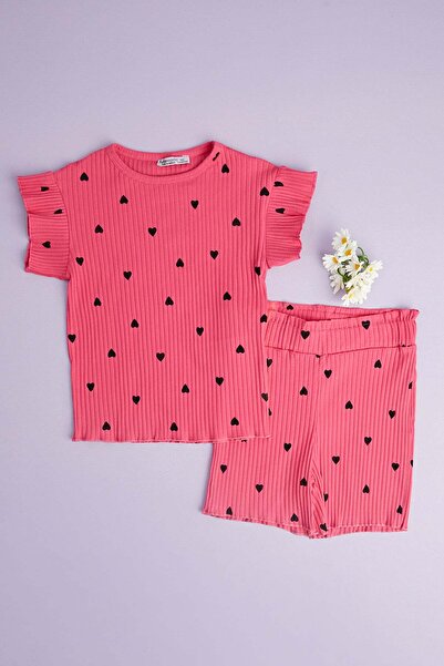 Fulla Moda Σετ 2 τεμαχίων με κορδόνια και σορτς για κορίτσια με σχέδιο καρδιάς