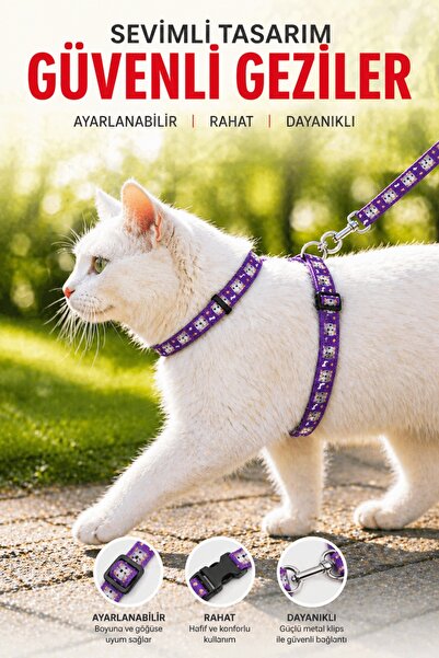PHENORA Yeni Sezon Kedi Tasması Ayarlanabilir Kedi Gezdirme Tasması 1.20m