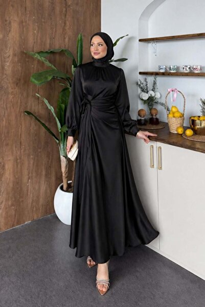 Şulemoda Giyim Νοκτίρα Σατέν Φόρεμα Μαύρο