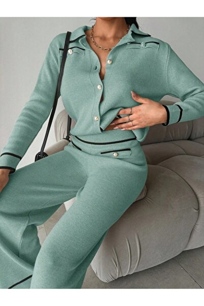Iuliashop Set tricotat cu pantaloni Serda Vernil