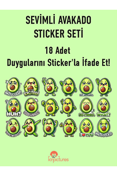 Kirpictures Sevimli Avokado Emoji Sticker Seti - Mat Baskı Laptop Telefon ve ...