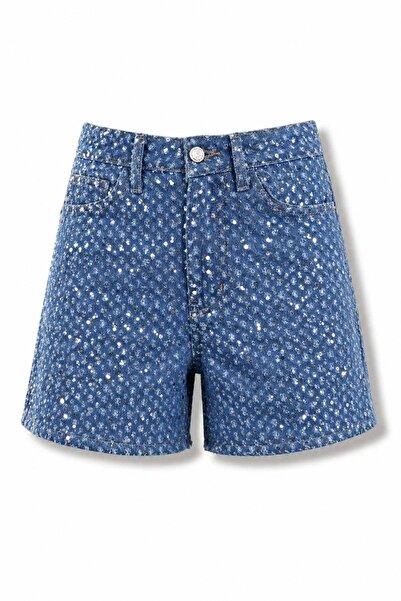 5in1Canpolat Ντενιμπλέ σορτς τζιν με παγιέτες