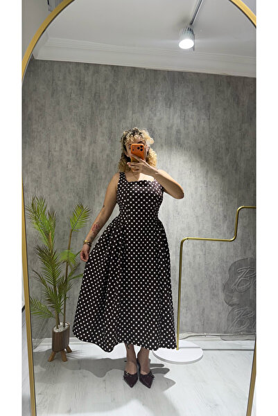 BELİS WEAR Women's New Season Strappy Waist-Seat Polka Dot Dress