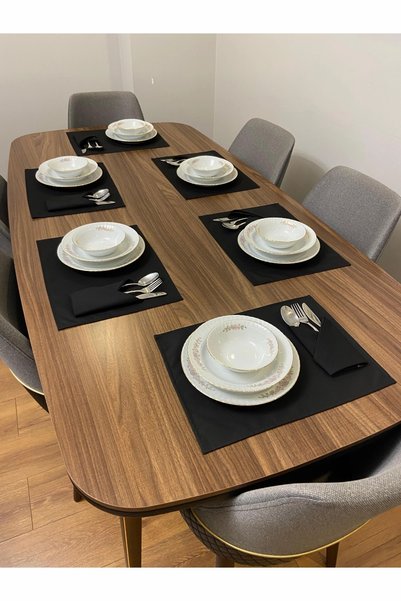 ETİFA 12 Piece Supla & Napkin Dowry Set – Black Supla Set for 6 People, Stain Resistant