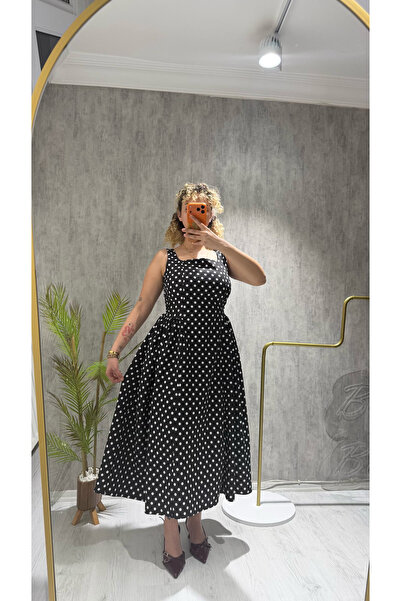 BELİS WEAR Women's New Season Strappy Waist-Seat Polka Dot Dress