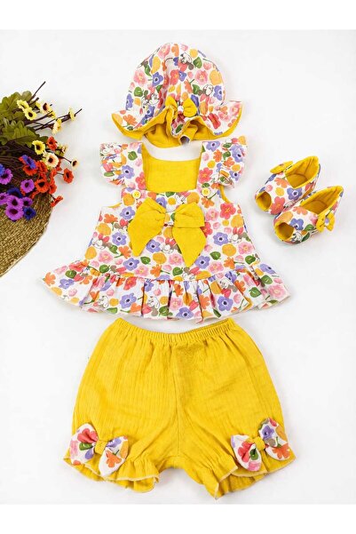 Mussora Baby Kız Bebek Çiçek Desenli 4'lü takım müslin kumaş! %100 Pamuk