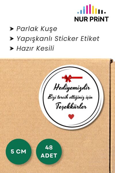 Nur Print Yapışkanlı Sticker, Yuvarlak Etiket Çap 5 cm, Parlak Kuşe, Hediye P...