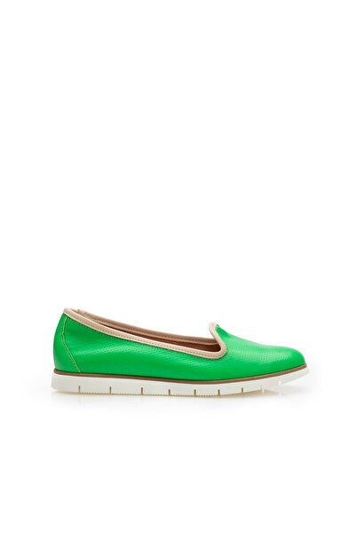 UrbanShoes Balerini damă din piele naturală, Leofex- 024 Verde Deschis Box + Gri