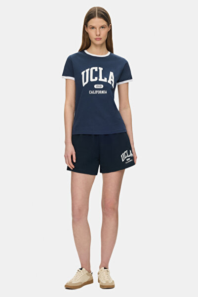 UCLA Γυναικείο πλεκτό σορτς LOTTE σε σκούρο μπλε με στάμπα, από βαμβάκι και σ...