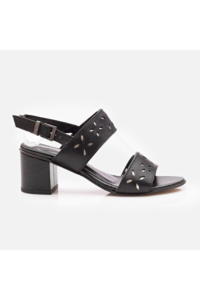 UrbanShoes Sandale cu toc damă din piele naturală – 31174 Negru Box Flori