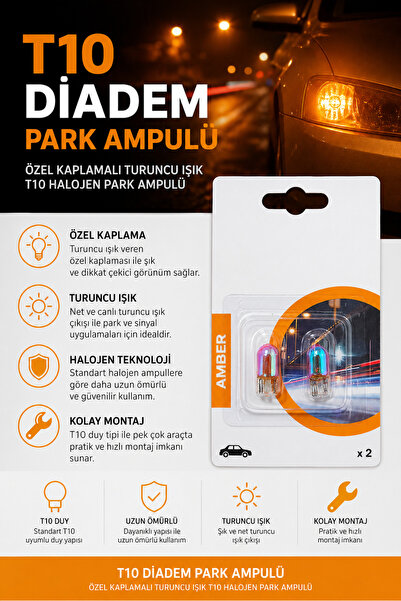 Fardoktoru T10 Diadem Park Ampulü Özel Kaplamalı Turuncu Işık T10 Halojen Par...