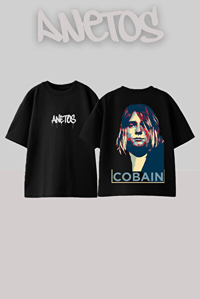 Anetos Μπλουζάκι Kurt Cobain 1 με στάμπα στην πλάτη, βαμβακερό, μαύρο, oversized