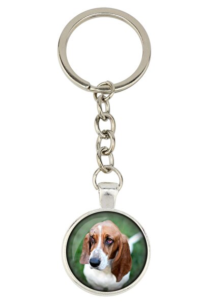 Art - Dog Basset Hound - keychain with your photo, key decoration, bag pendan...