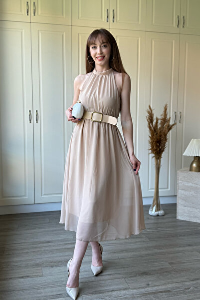 Dilay Gökoğlu Butik Φόρεμα με ζώνη, λαιμόκοψη halter και επένδυση από τούλι
