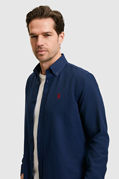 U.S. Polo Assn. Cămașă de bază cu mânecă lungă, albastru marin, pentru bărbați 50324708-VR033