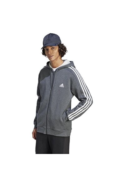 adidas Hanorac cu fermoar integral din fleece cu 3 dungi pentru bărbați, mări...