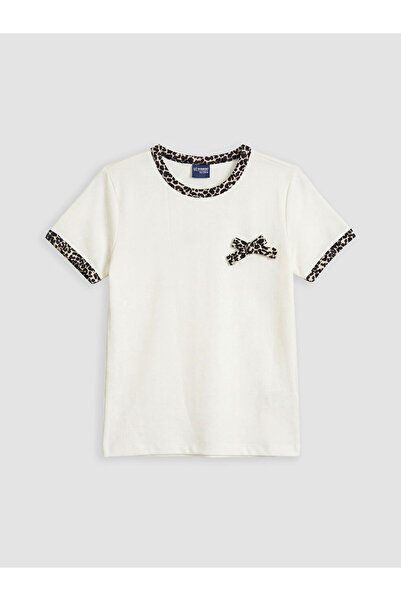 LC Waikiki Rmz Gi̇yi̇m Farkiyla Zero Roba Collar Embroidered Bow Girl's T-Shirt