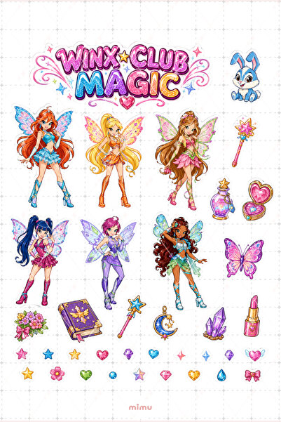 Mimu Art Studio Winx Club Magic Sticker Seti Renkli Peri Sihirli Kız Temalı 2...