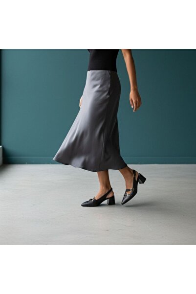NE&VE SHOES Μαύρα δερμάτινα γυναικεία παπούτσια στιλέτο με τρεις αγκράφες, μυ...