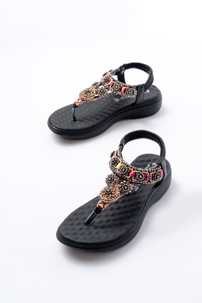 Zerenyus Zri̇n-609 Premium Massage Sole Black Stone Flip-Flop Women's Sandals