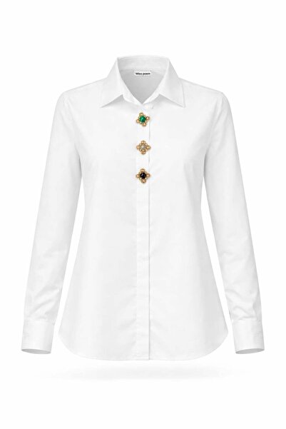 Miss Poem Γυναικείο πουκάμισο με λεπτομέρεια από λευκή πέτρα