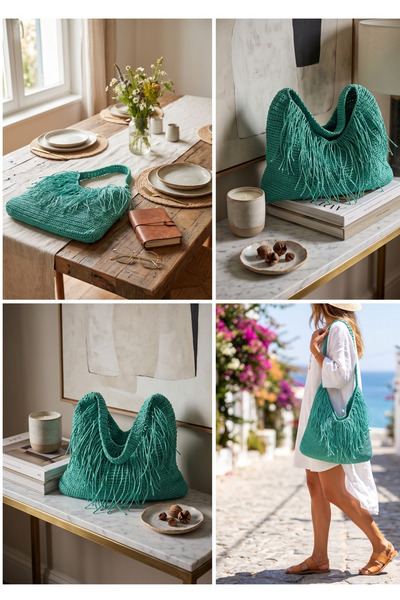 Meya design Elegance from the Beach to the Street: Tasseled Hand-Knitted Over...