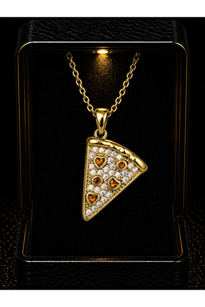 renery Premium Art Gallery Işıklı Kutuda Pizza Dilimi Kolye – Taşlı Altın Kap...
