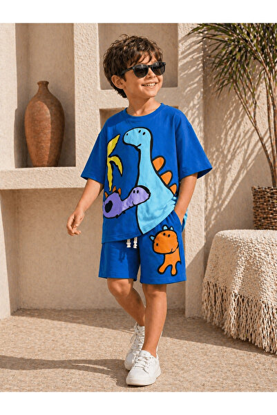 Orca Kids Fashion مجموعة شورت دينو للأطفال من عمر 3-10 سنوات باللون الأزرق