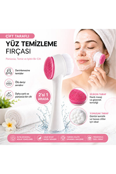 Kinlee Çift Taraflı Yüz Temizleme Fırçası Silikon + Yumuşak Başlıklı Cilt Tem...