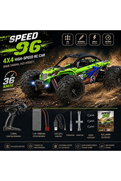 scntoys Uzaktan Kumandalı Araba Full Fonksiyon Işıklı Drift 4x4 36 Km Hız Yap...