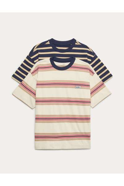 Marks & Spencer 2'li Çizgili Pamuklu T-shirt