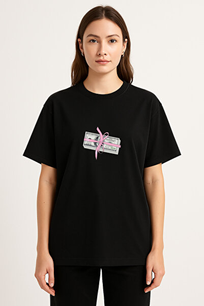 AYDESİGN Pinterest Printed Crew Neck Μαύρο T-shirt
