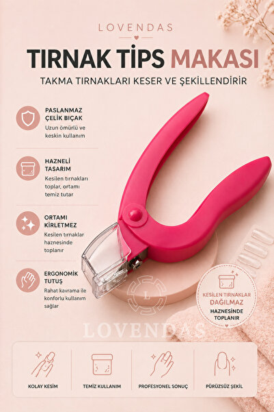 Lovendas Hazneli Pro Tırnak Tips Makası Paslanmaz Çelik Bıçaklı