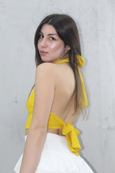 OTD STORE Kadın Bel & Boyun Bağlamalı Crop Büstiyer