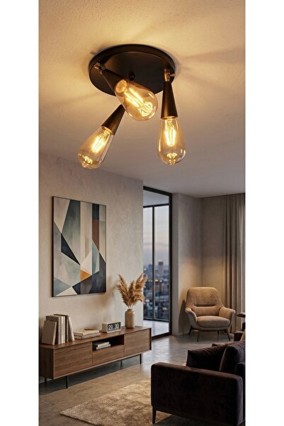 demet habek mylights Modern Endüstiyel 3’lü Tavan Avize Siyah Gövde Mat Altın...