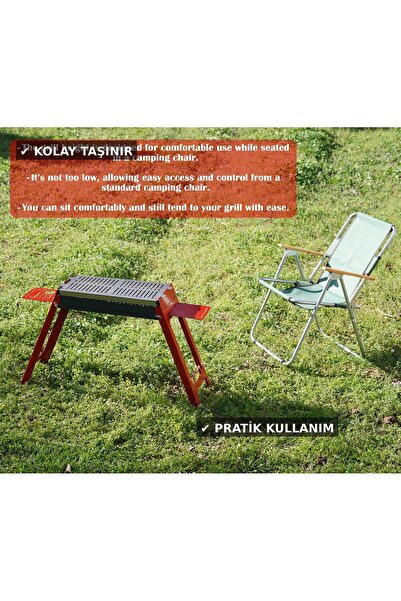 UYART HOME Katlanabilir Büyük Boy Mangal Paslanmaz Izgaralı Kamp Piknik Balko...