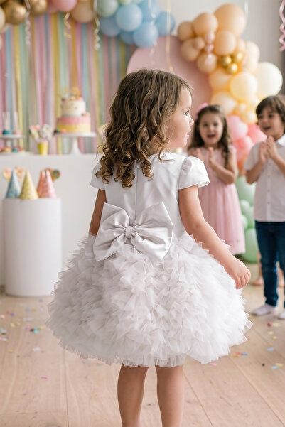 CELYSE فستان أميرة أبيض من التول للرضيعات، بأكمام قصيرة - Princess