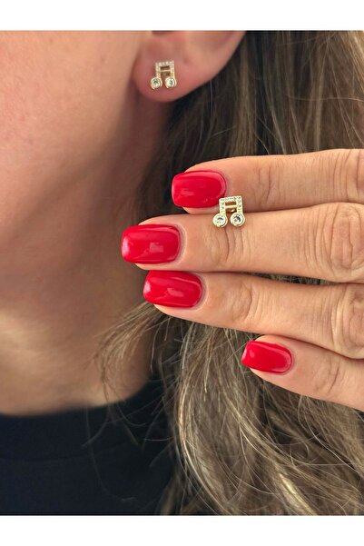 POKAK CM JEWELRY 14K Altın Kaplama Kararmaz Zirkon Taşlı Çift Sekizlik Nota V...