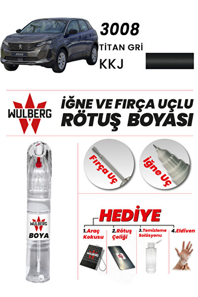 Wulberg Peugeot 3008 Titan Gri KKJ Rötuş Boya 25 ml İğne & Fırça Uçlu Kalıcı ...